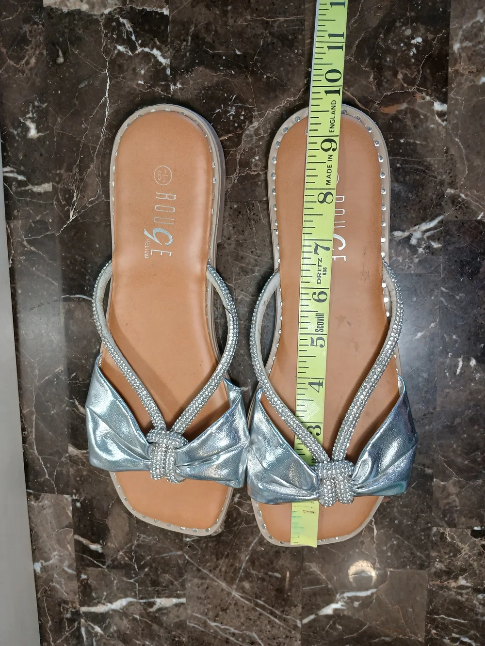 Rouge Helium Silver Bow Slide Sandals - Women's Metallic Slip-On